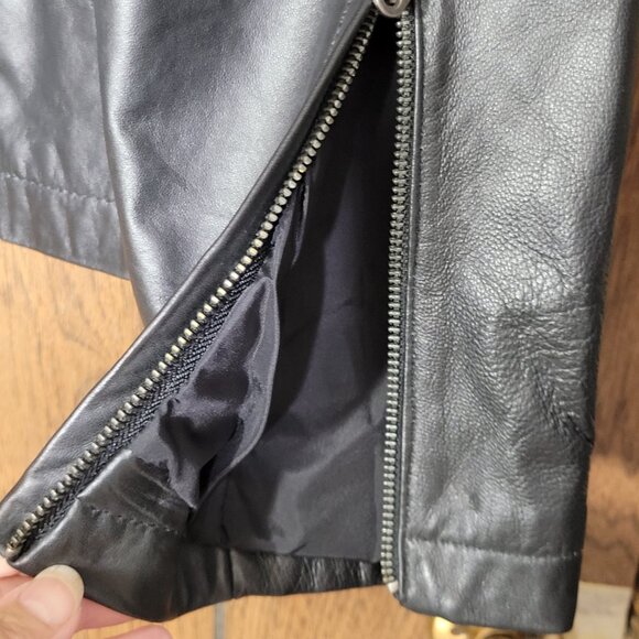 Wilsons Leather Pelle Women XL Black Full Zip Leather Jacket Moto Biker Vintage - Picture 6 of 14